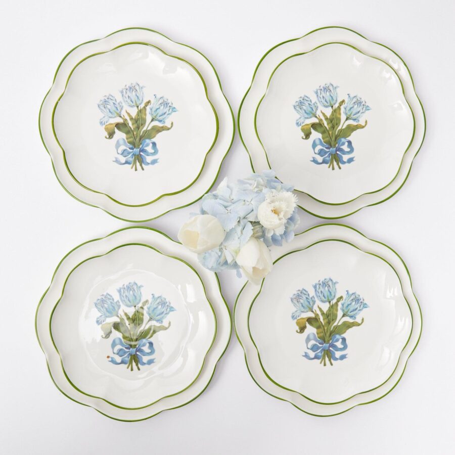 Fidino Blue Tulip Dinner and Starter Plates – Set of 8