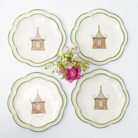 Fidino Pink & Green Pagoda Dinner and Starter Plates – Set of 8