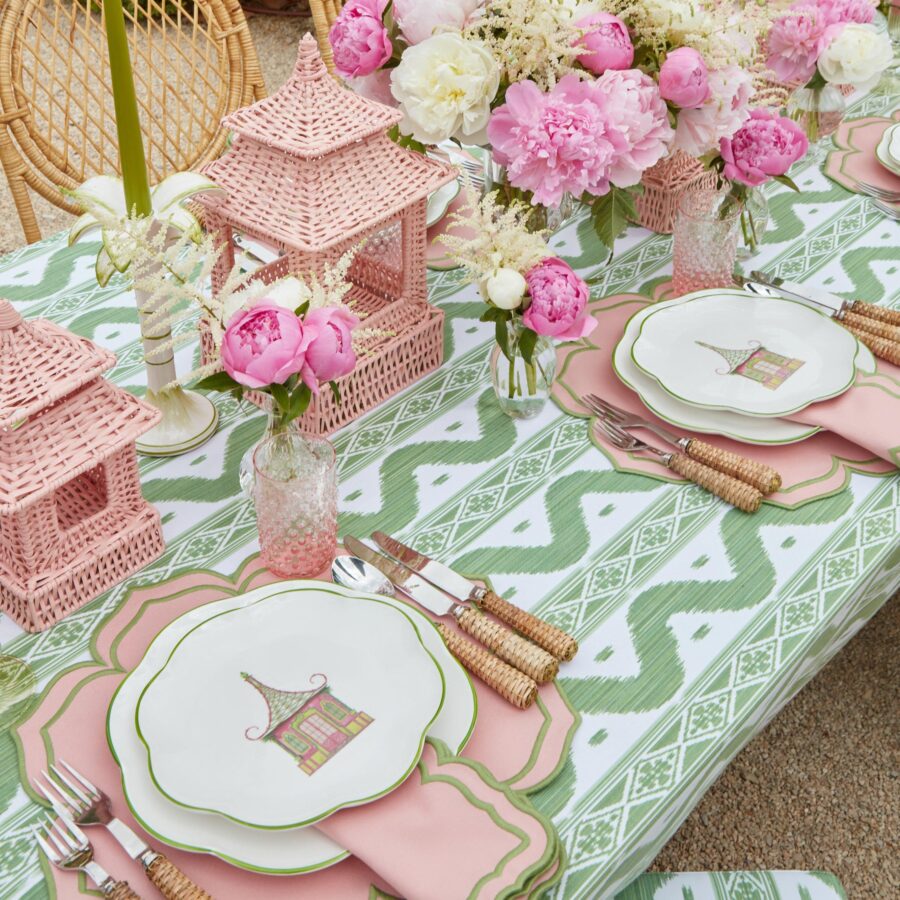 Fidino Pink & Green Pagoda Dinner and Starter Plates – Set of 8 - Image 2