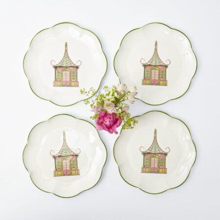 Fidino Pink & Green Pagoda Dinner Plates – Set of 4