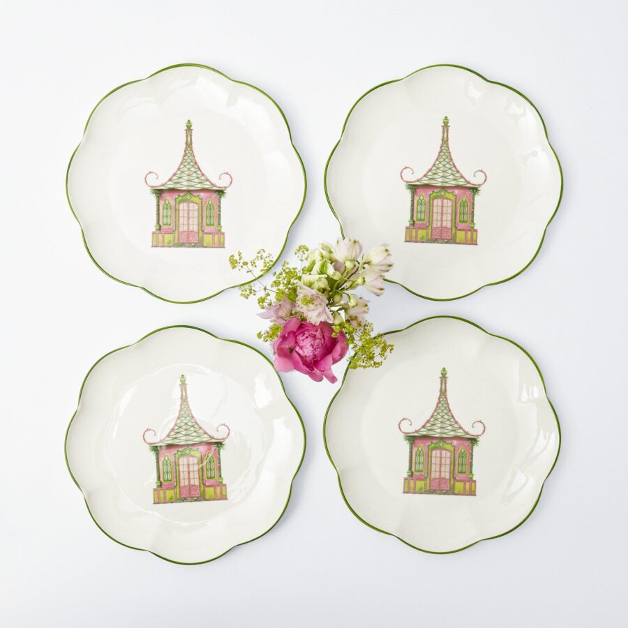 Fidino Pink & Green Pagoda Dinner Plates – Set of 4