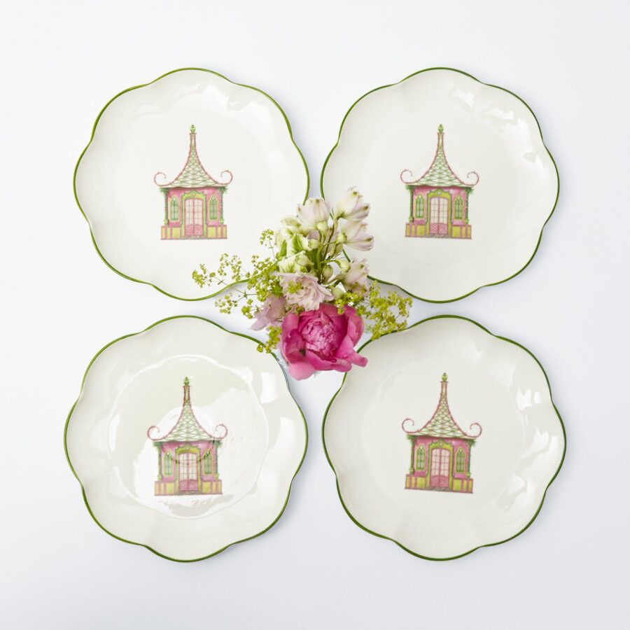 Fidino Pink & Green Pagoda Starter Plates – Set of 4